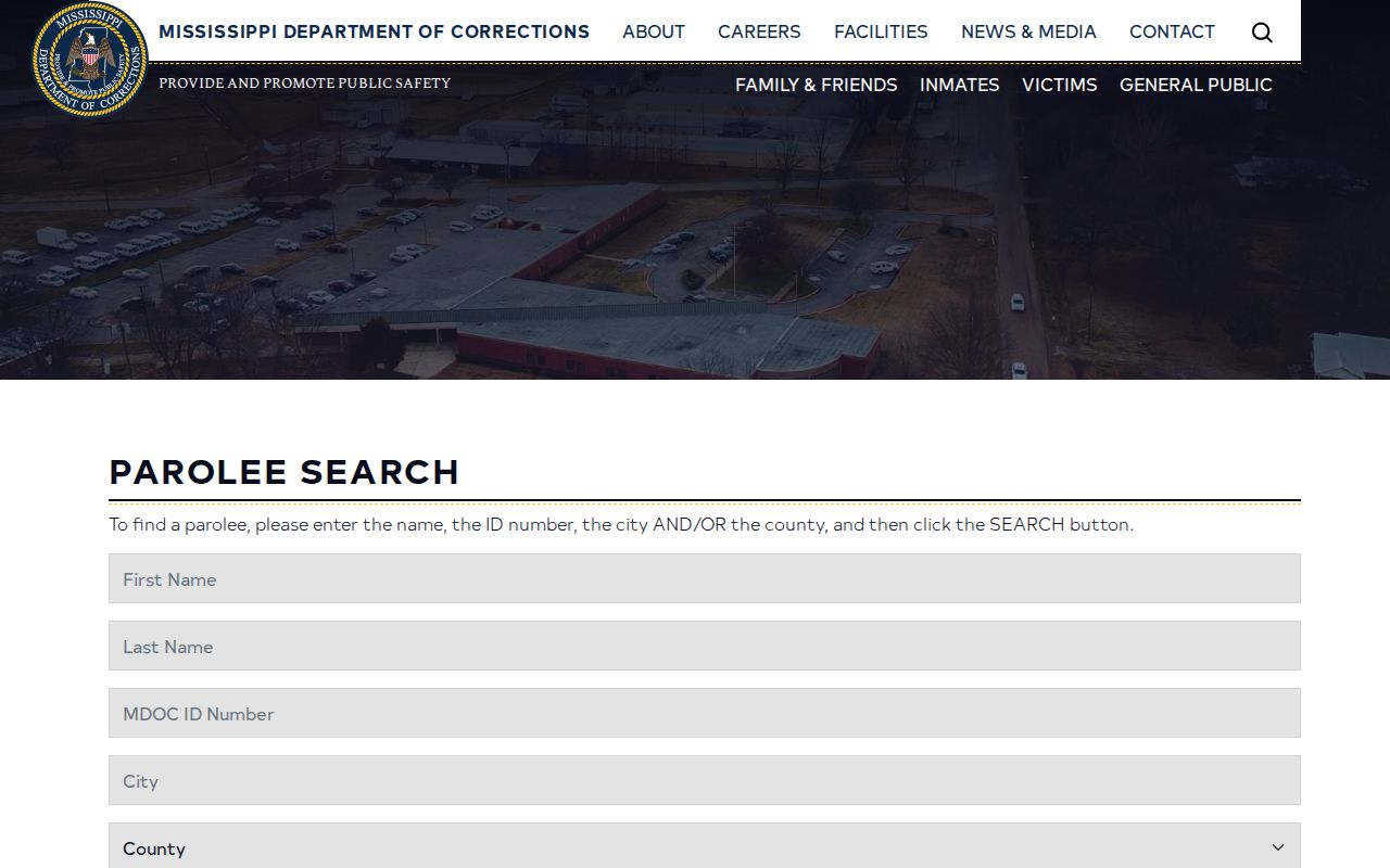 Mississippi Department of Corrections active parolee search page
