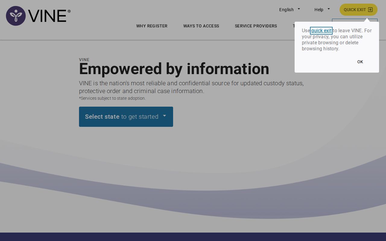 Wilkinson County VINELink release check and notification screen